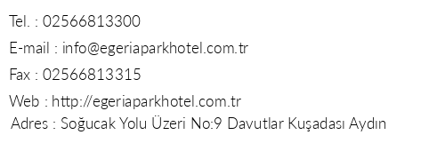 Egeria Park Hotel telefon numaralar, faks, e-mail, posta adresi ve iletiim bilgileri